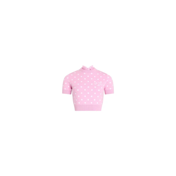 Patou Eco-friendly cotton blend polka dot crop t-shirt in Candy Pink Polka Dots