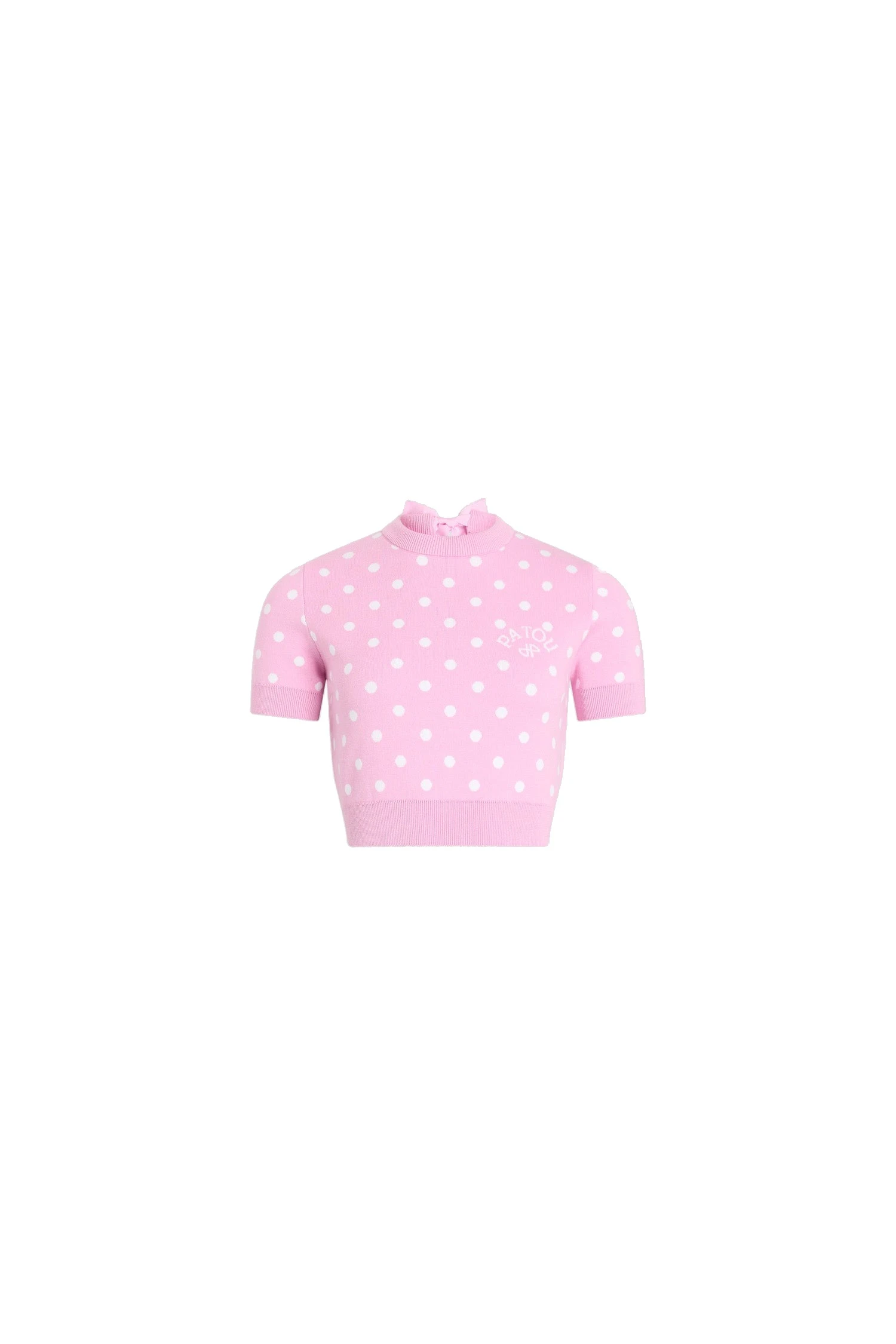 Patou Eco-friendly cotton blend polka dot crop t-shirt | Coveti Patou Eco-friendly cotton blend polka dot crop t-shirt in Candy Pink Polka Dots