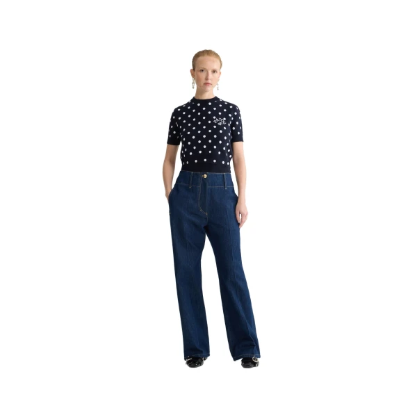 Eco-friendly cotton blend polka dot crop t-shirt in Meteorite Blue - Image 2