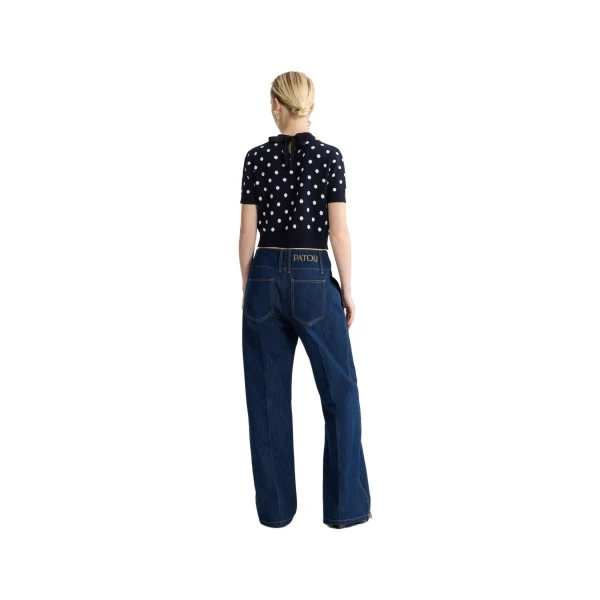 Eco-friendly cotton blend polka dot crop t-shirt in Meteorite Blue - Image 3