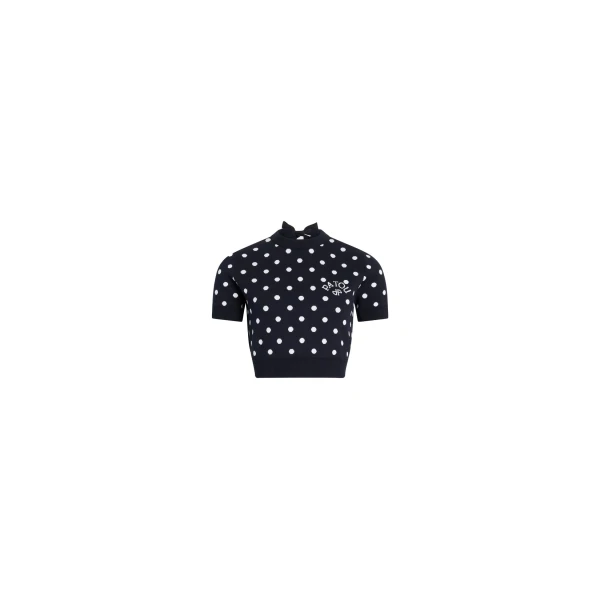 Eco-friendly cotton blend polka dot crop t-shirt in Meteorite Blue