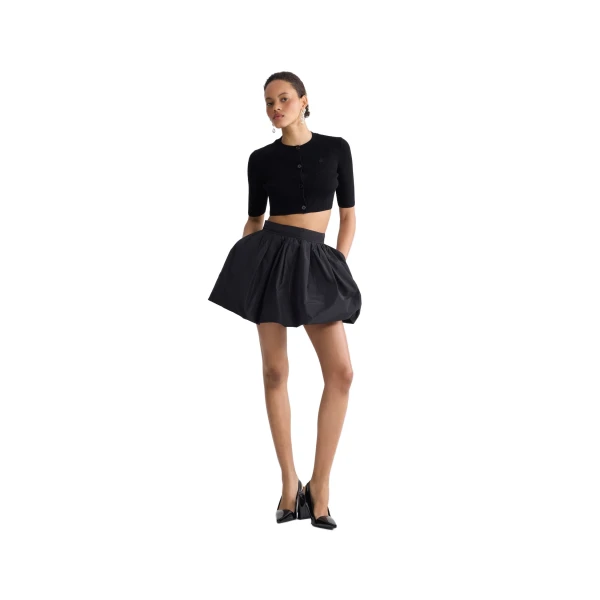 Eco-friendly cotton blend ribbed short cardigan in Black - Image 2