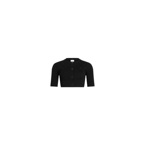 Patou Eco-friendly cotton blend ribbed short cardigan in Black