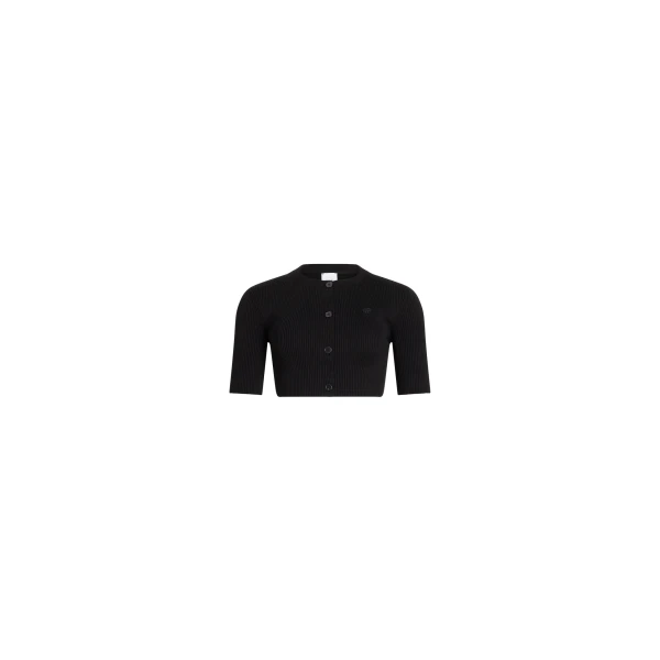 Patou Eco-friendly cotton blend ribbed short cardigan in Black