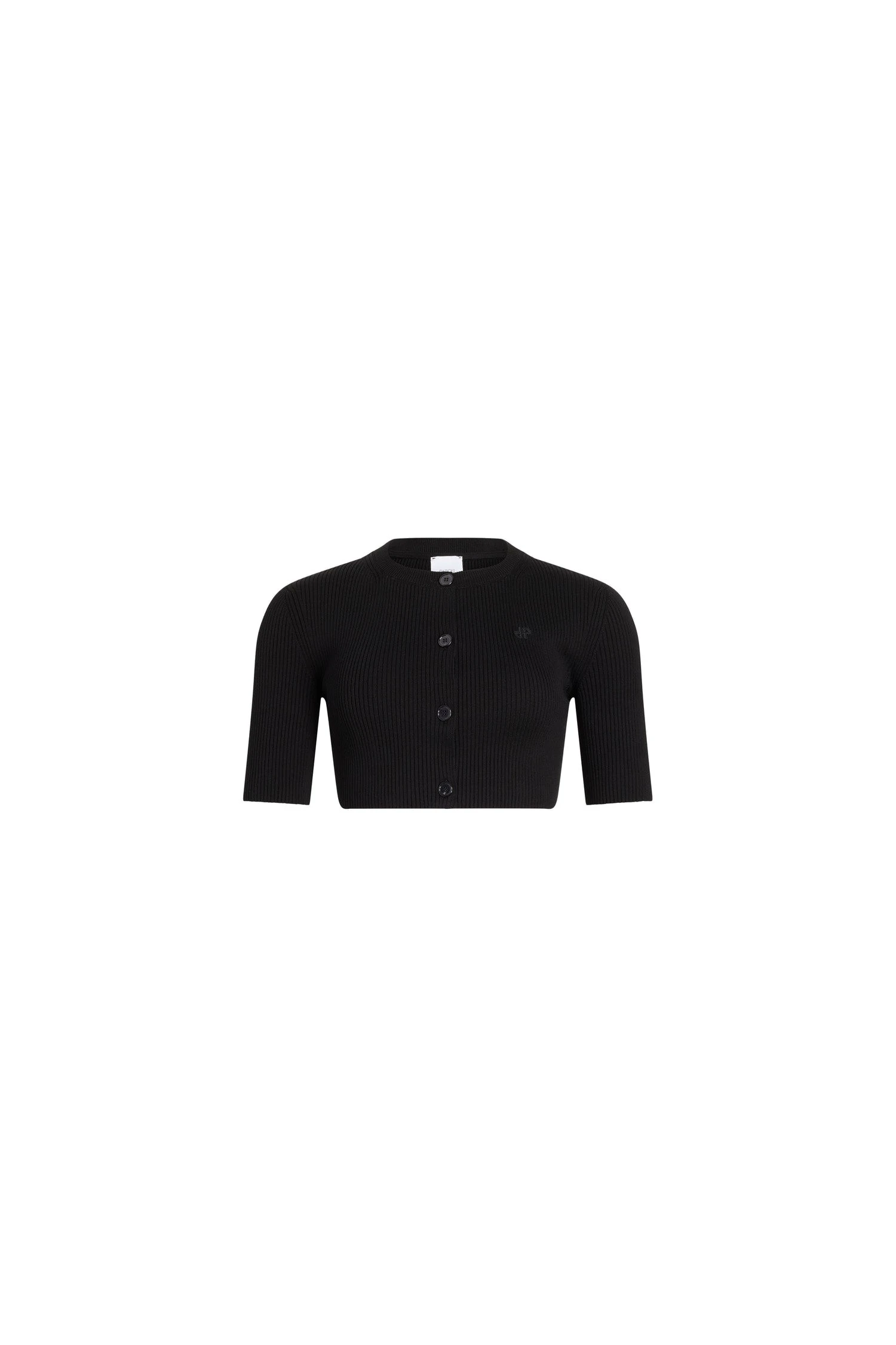 Patou Eco-friendly cotton blend ribbed short cardigan in Black | Knitwear | Coveti Patou Eco-friendly cotton blend ribbed short cardigan in Black
