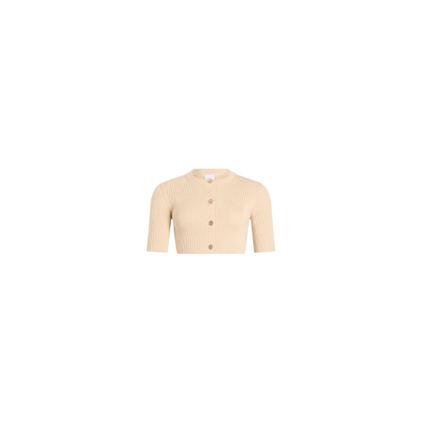 Patou Eco-friendly cotton blend ribbed short cardigan in Dune
