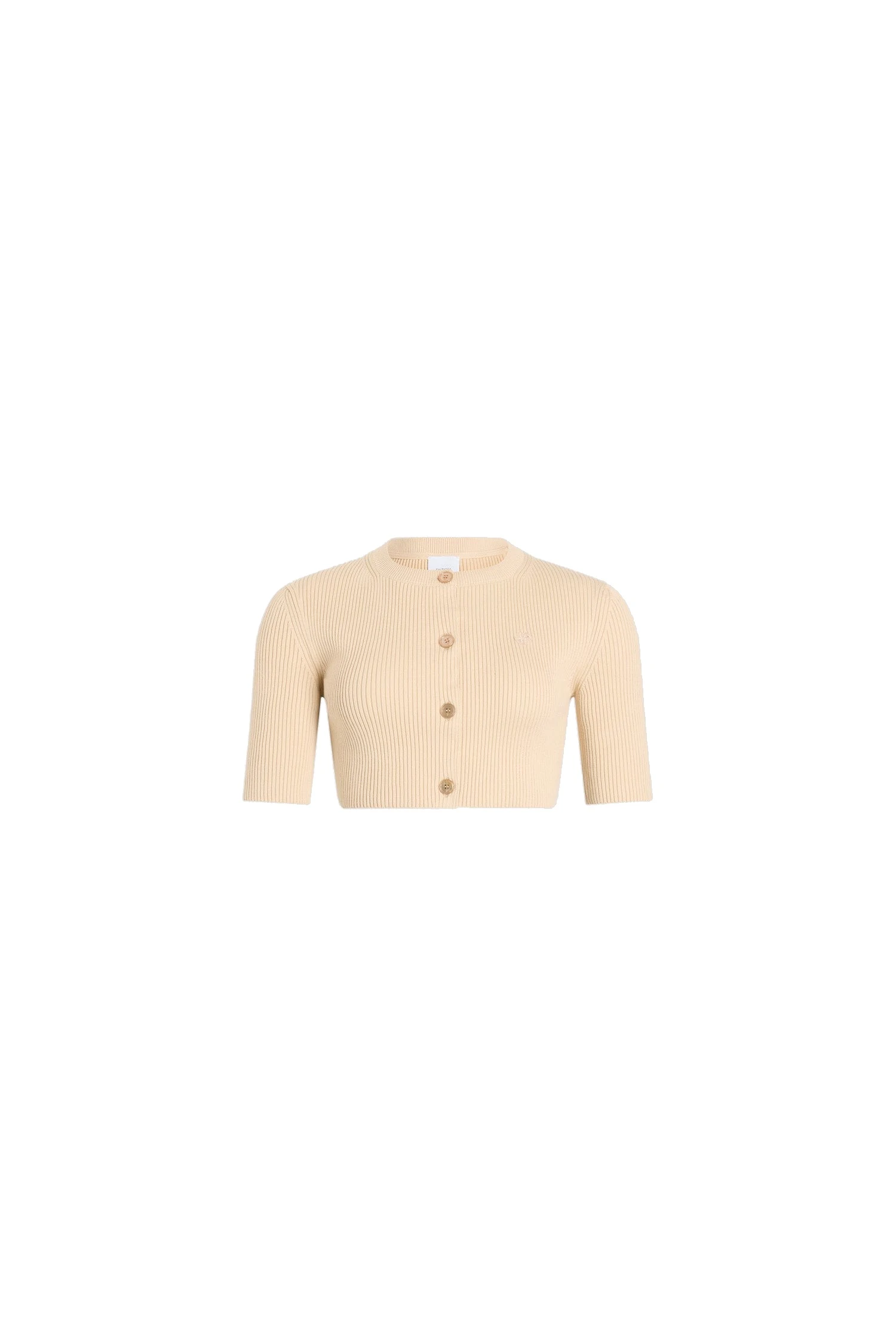 Patou Eco-friendly cotton blend ribbed short cardigan in Dune | Knitwear | Coveti Patou Eco-friendly cotton blend ribbed short cardigan in Dune