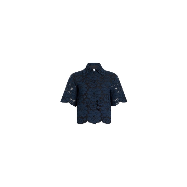 Patou Eco-friendly cotton blend short-sleeved shirt in Deep Sea Blue