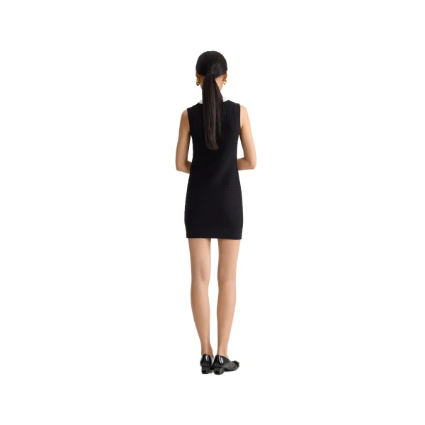 Eco-friendly cotton blend sleeveless textured dress in Black - Image 3