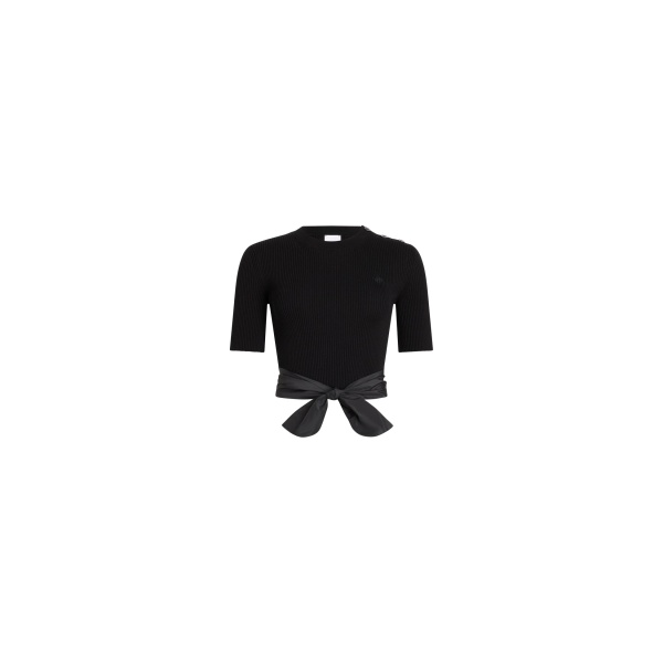 Patou Eco-friendly cotton blend t-shirt with recycled faille tie detail in Black