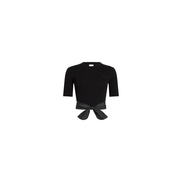 Patou Eco-friendly cotton blend t-shirt with recycled faille tie detail in Black