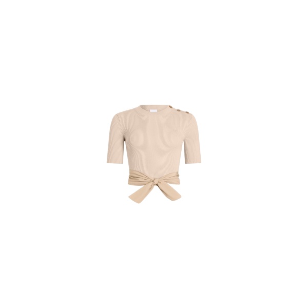 Patou Eco-friendly cotton blend t-shirt with recycled faille tie detail in Dune