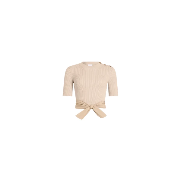 Patou Eco-friendly cotton blend t-shirt with recycled faille tie detail in Dune