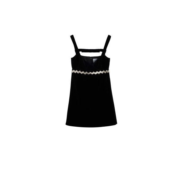 Patou Embellished bow neckline mini dress in Black cotton velvet