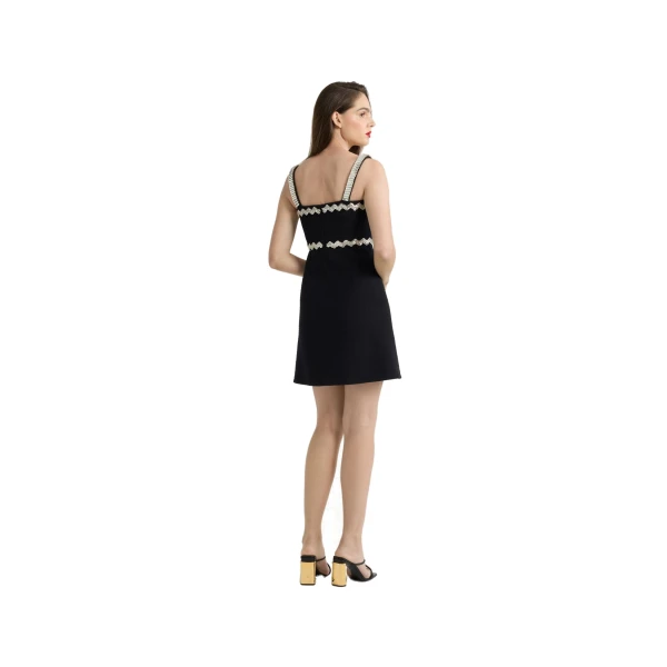 Embellished mini dress in Black cotton tweed - Image 3