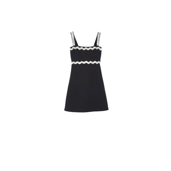 Embellished mini dress in Black cotton tweed