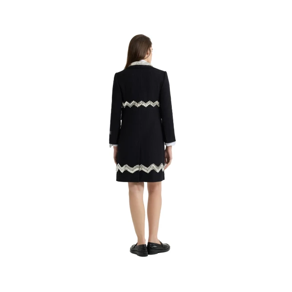 Embellished summer coat in Black cotton tweed - Image 3