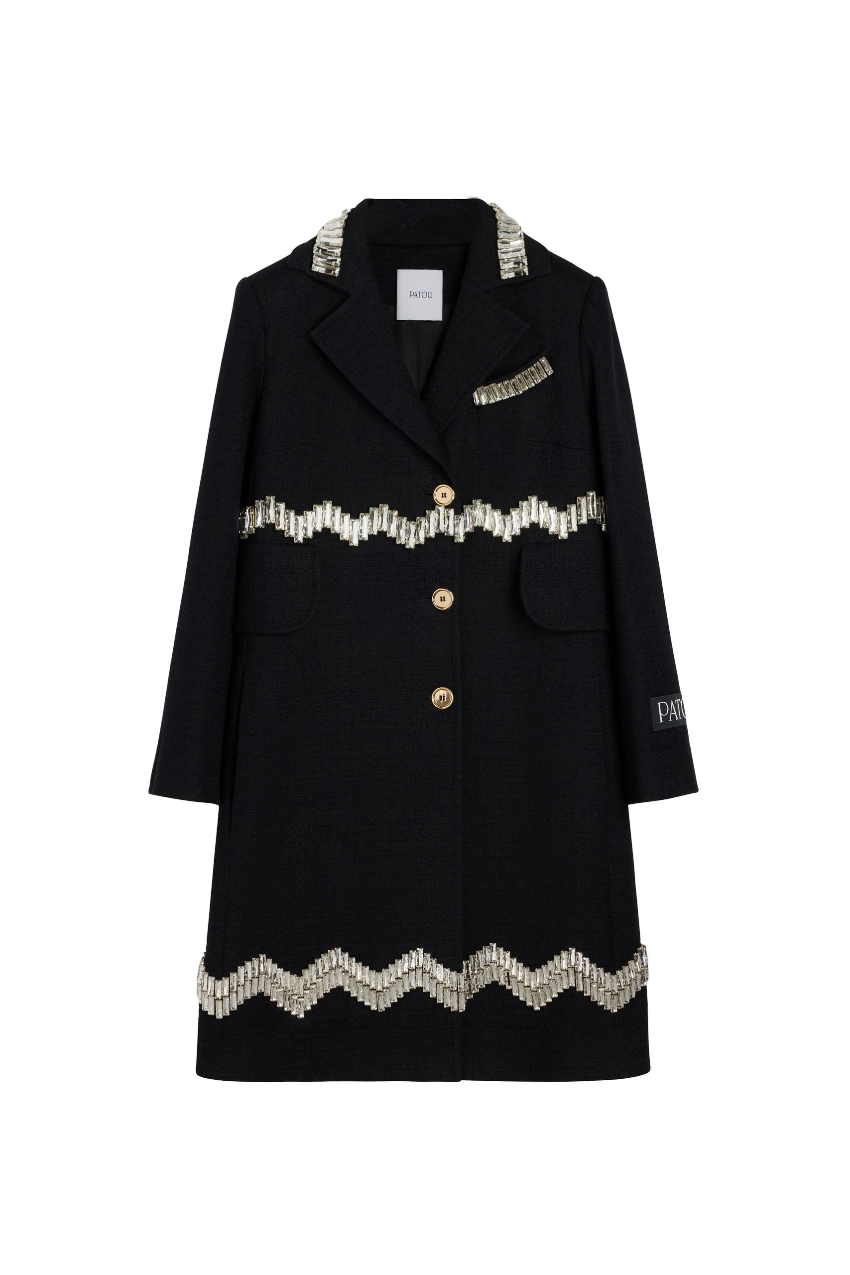 Patou Embellished summer coat in Black cotton tweed | Coats | Coveti Patou Embellished summer coat in Black cotton tweed
