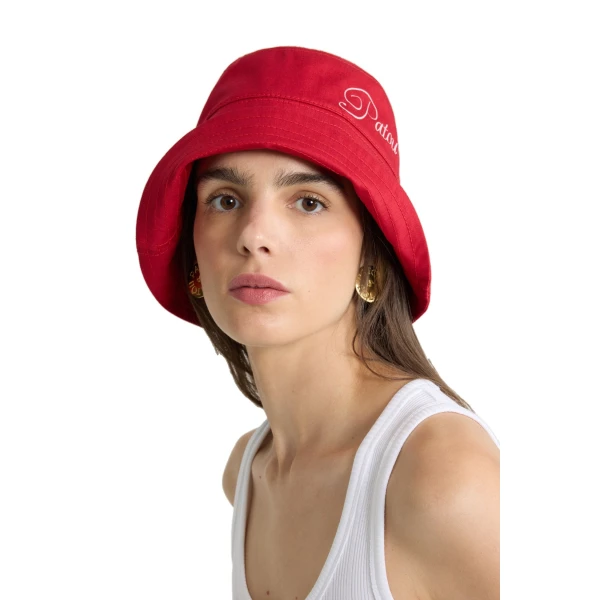 Embroidered Patou logo bucket hat in Lipstick Red cotton - Image 2