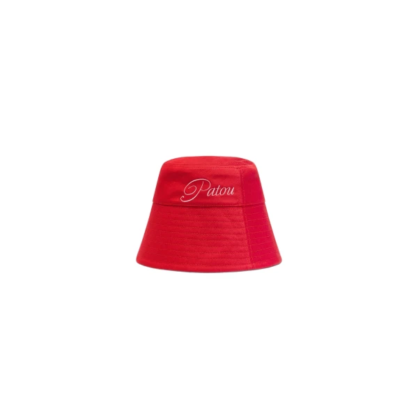 Embroidered Patou logo bucket hat in Lipstick Red cotton