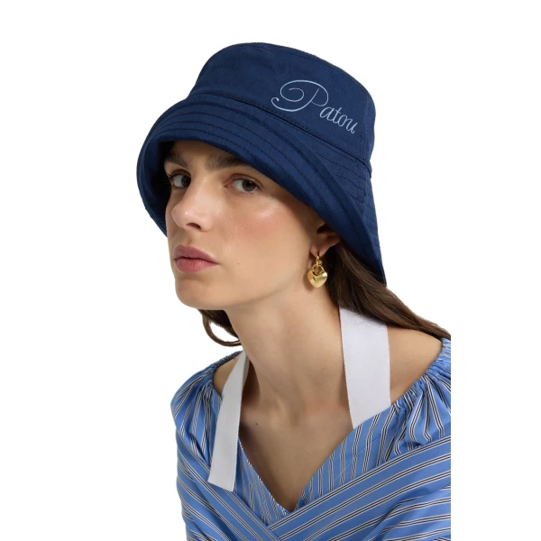 Embroidered Patou logo bucket hat in Navy Black cotton - Image 2