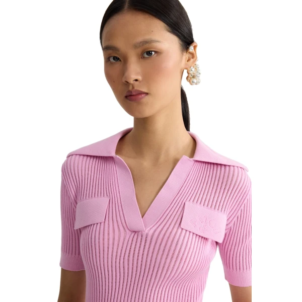 Embroidered cotton polo shirt in Orchid Ice - Image 4