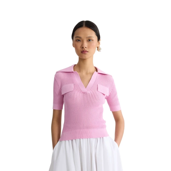Embroidered cotton polo shirt in Orchid Ice - Image 5