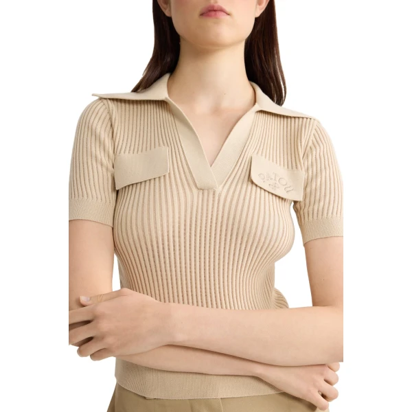 Embroidered cotton polo shirt in Safari Sand - Image 4
