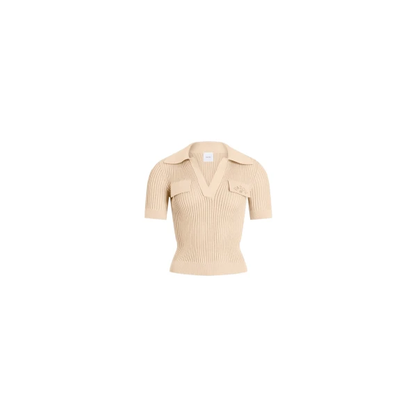 Patou Embroidered cotton polo shirt in Safari Sand