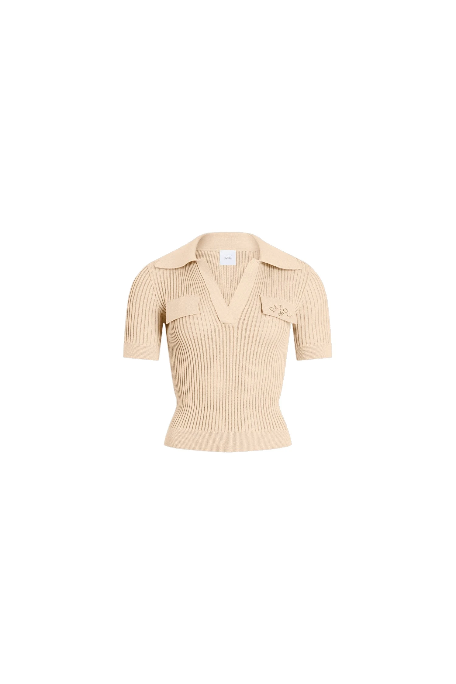 Patou Embroidered cotton polo shirt in Safari Sand | Knitwear | Coveti Patou Embroidered cotton polo shirt in Safari Sand