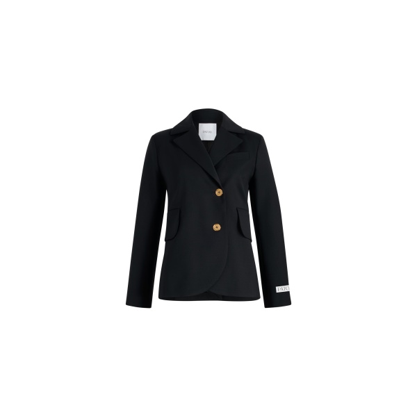 Patou Fitted belted jacket in Black sustainable technical wool twill