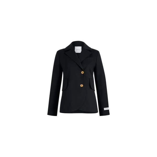 Patou Fitted belted jacket in Black sustainable technical wool twill