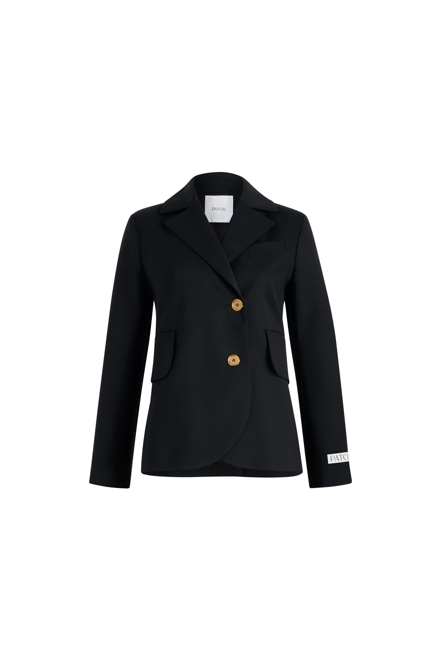 Patou Fitted belted jacket in Black sustainable technical wool twill | Jackets | Coveti Patou Fitted belted jacket in Black sustainable technical wool twill