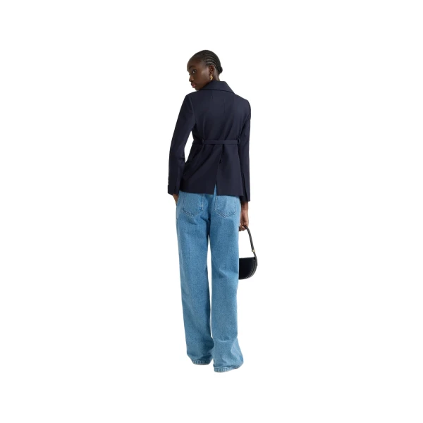 Fitted belted jacket in Navy Black sustainable technical wool twill - Image 3