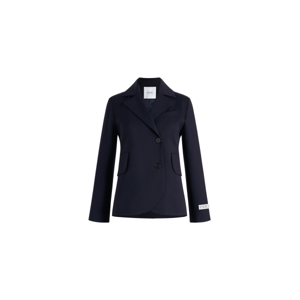 Patou Fitted belted jacket in Navy Black sustainable technical wool twill