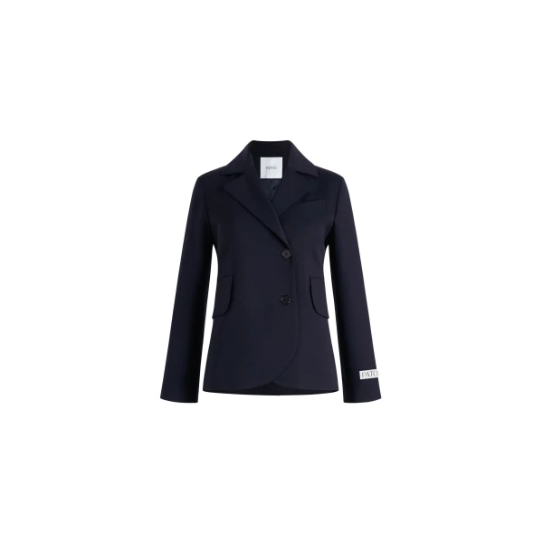 Patou Fitted belted jacket in Navy Black sustainable technical wool twill