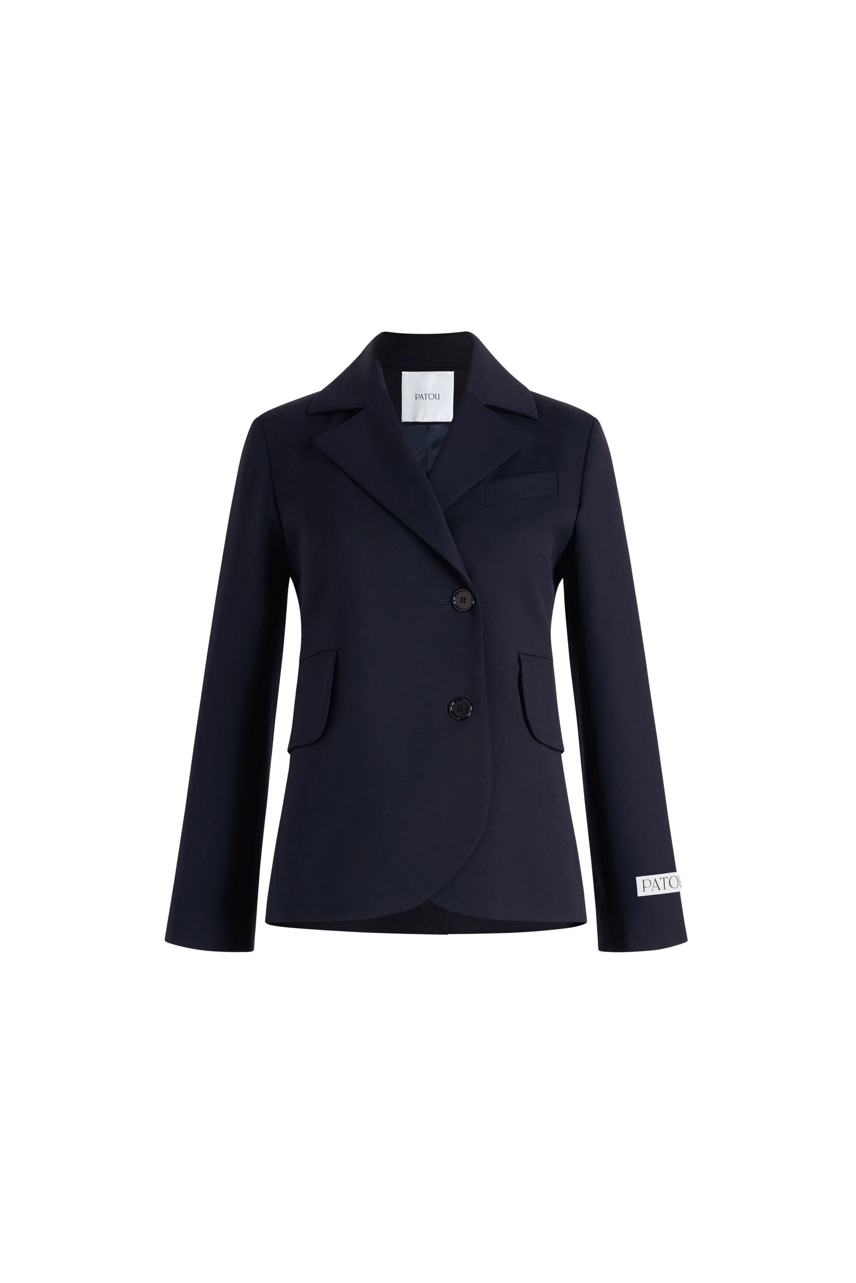 Patou Fitted belted jacket in Navy Black sustainable technical wool twill | Jackets | Coveti Patou Fitted belted jacket in Navy Black sustainable technical wool twill