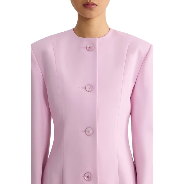 Fitted collarless wool blend jacket, eco-responsible, no logo in Orchid Ice - Image 4