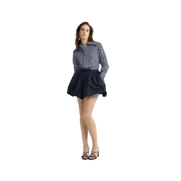 Fitted shirt in Navy Stripes printed organic cotton poplin - Image 2