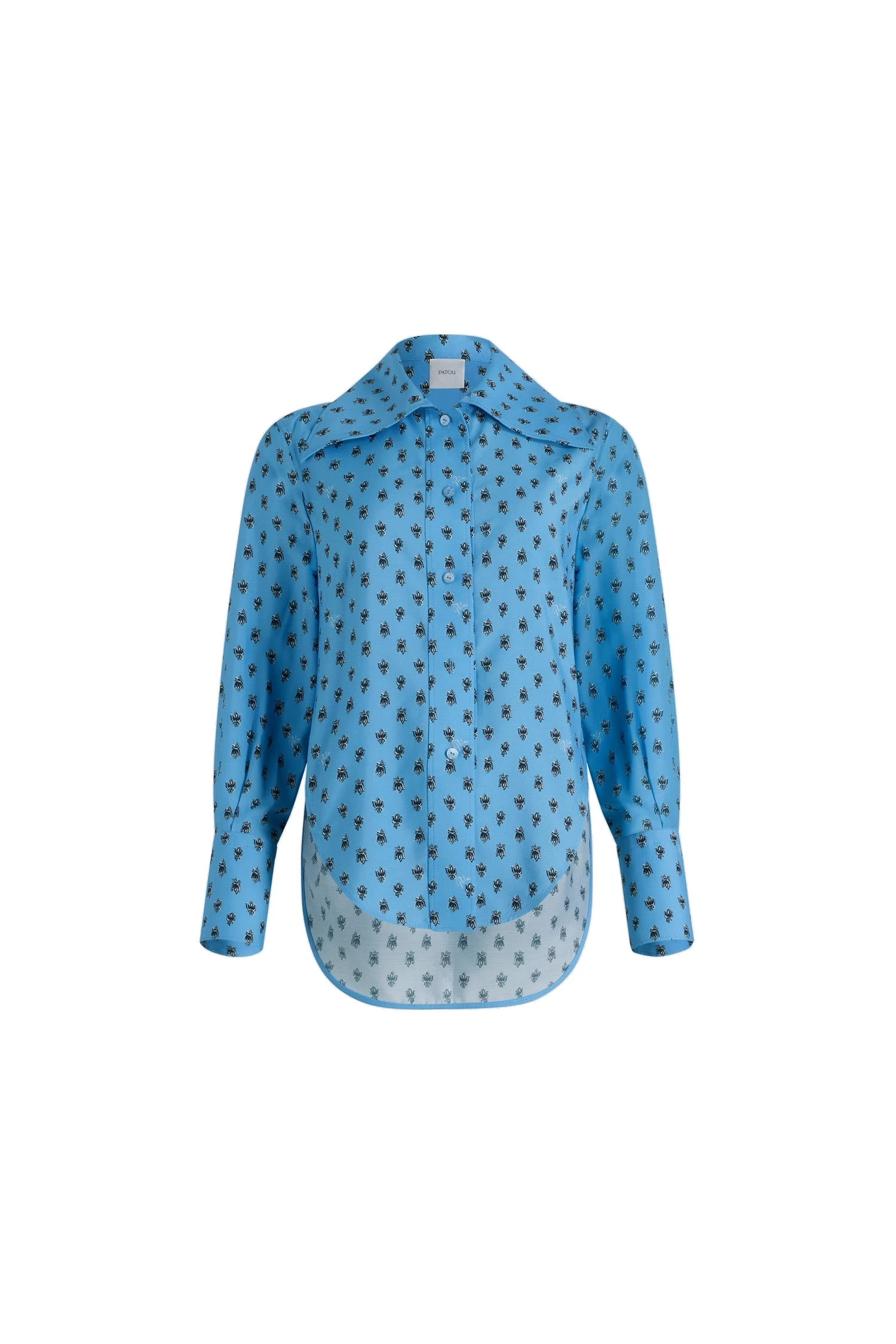 Patou Fitted shirt in Small Provence Blue printed sustainable viscose blend | Tops | Coveti Patou Fitted shirt in Small Provence Blue printed sustainable viscose blend