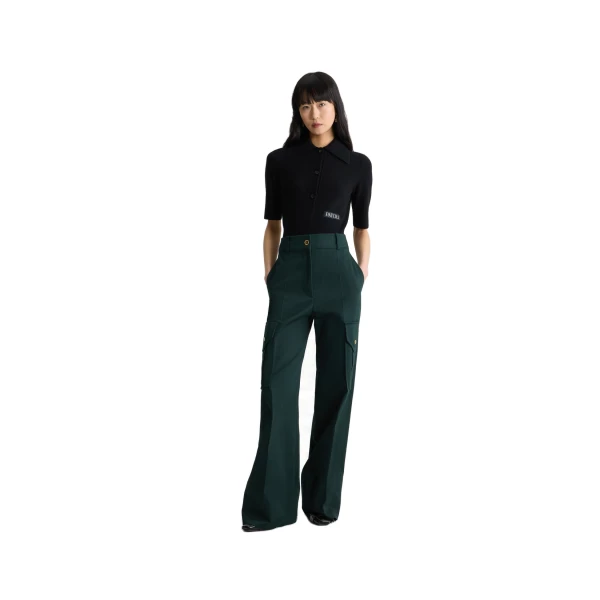 Flared cargo trousers in Garden Green organic cotton gabardine - Image 2