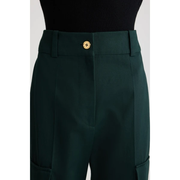 Flared cargo trousers in Garden Green organic cotton gabardine - Image 4