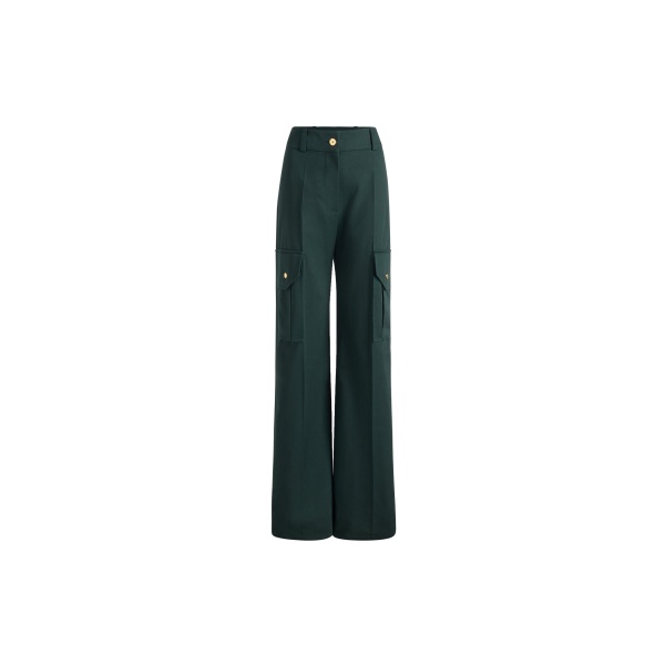 Patou Flared cargo trousers in Garden Green organic cotton gabardine