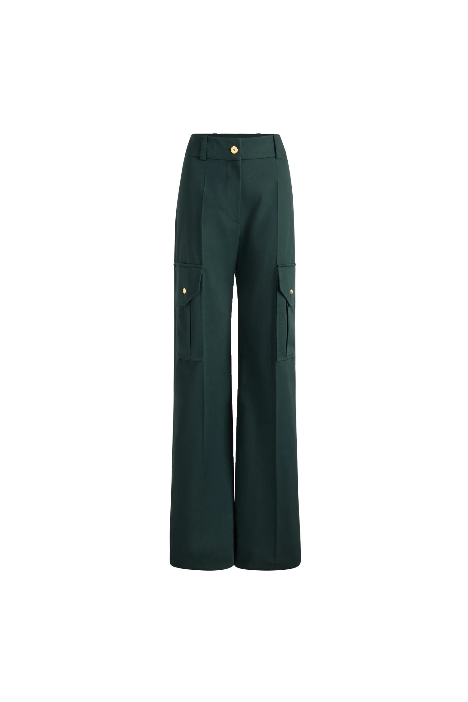 Patou Flared cargo trousers in Garden Green organic cotton gabardine | Pants | Coveti Patou Flared cargo trousers in Garden Green organic cotton gabardine
