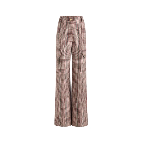 Flared cargo trousers in Prince of Wales sustainable wool flannel