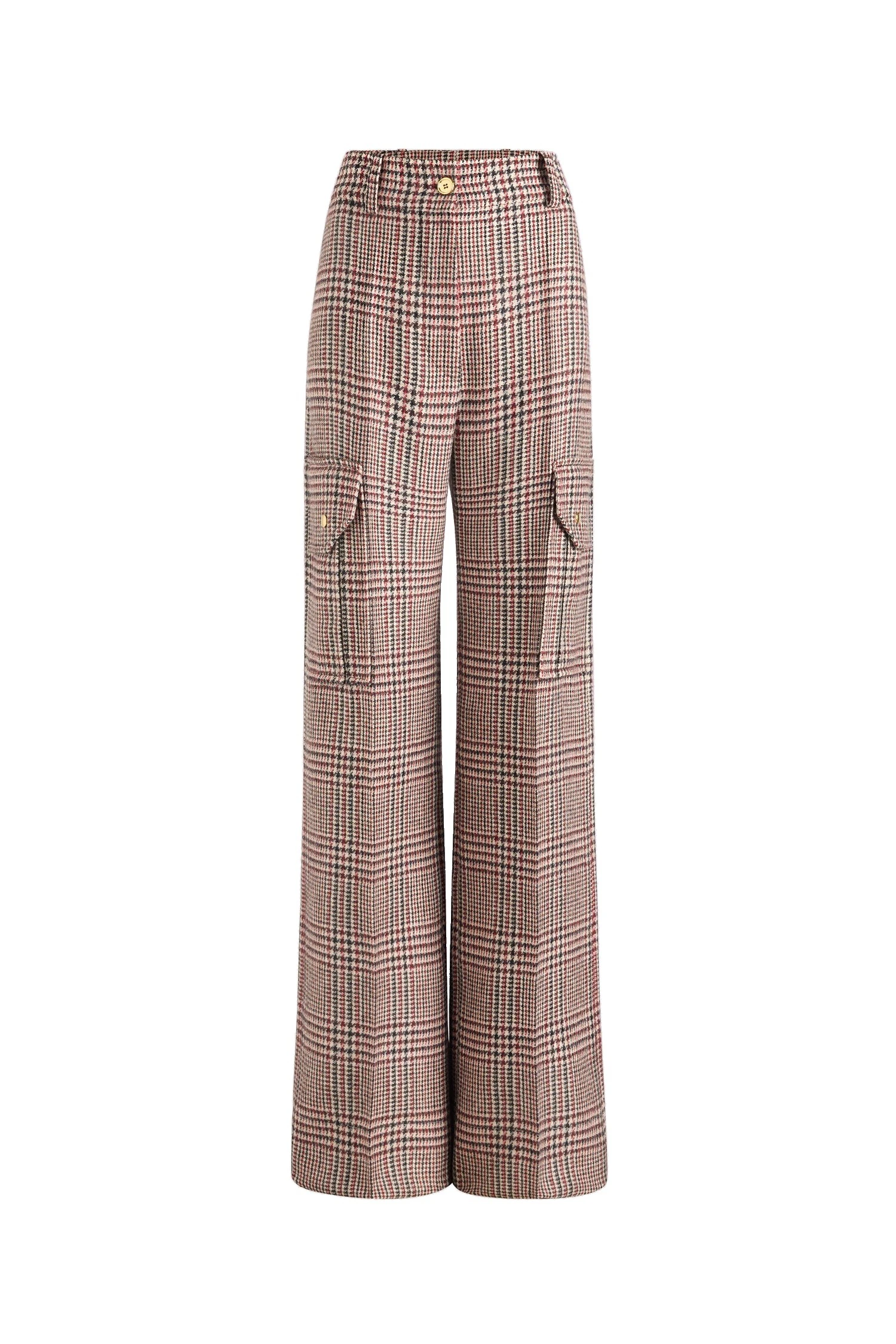 Patou Flared cargo trousers in Prince of Wales sustainable wool flannel | Pants | Coveti Patou Flared cargo trousers in Prince of Wales sustainable wool flannel