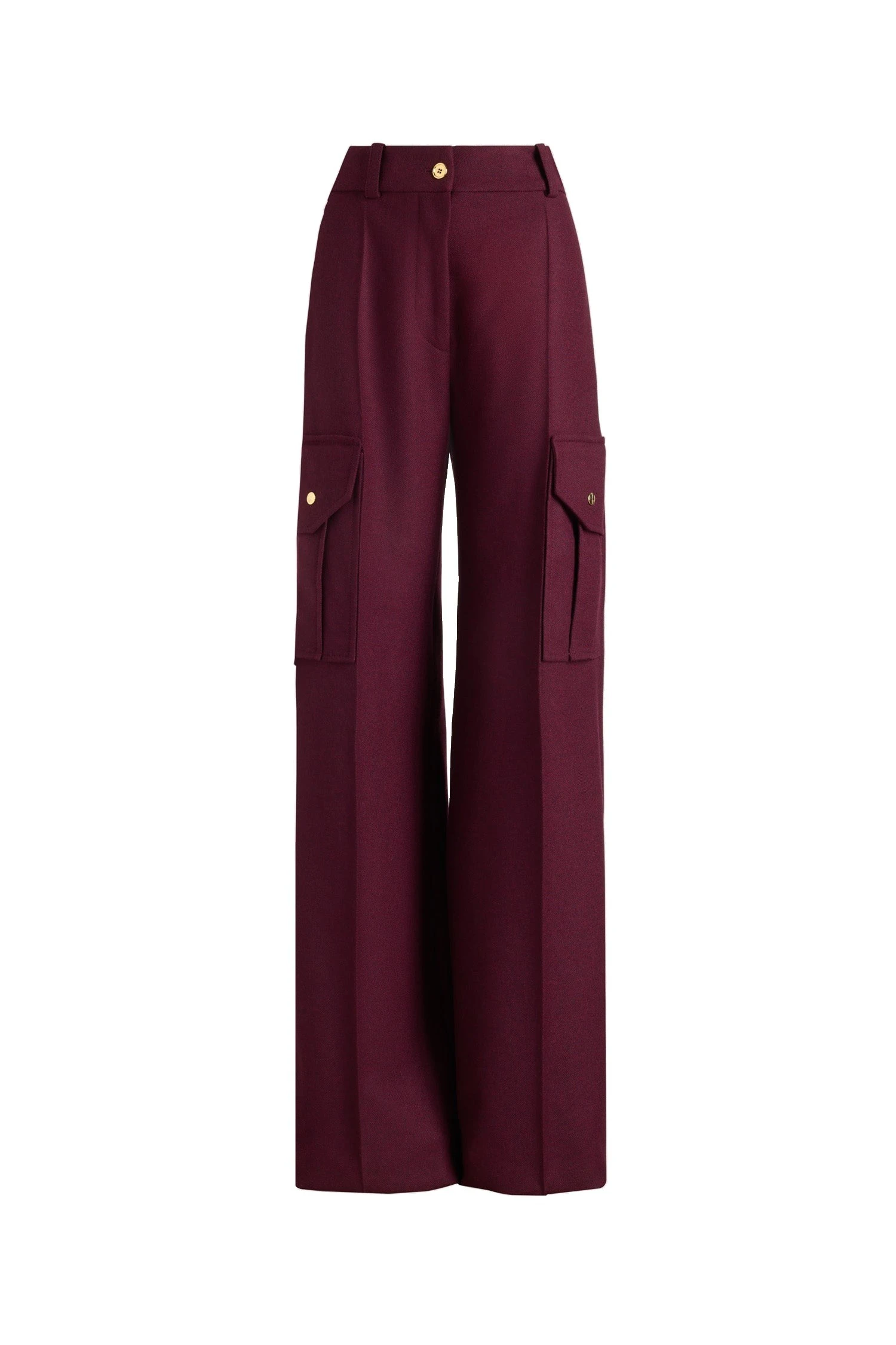 Patou Flared cargo trousers in Syrah recycled wool blend flannel | Pants | Coveti Patou Flared cargo trousers in Syrah recycled wool blend flannel
