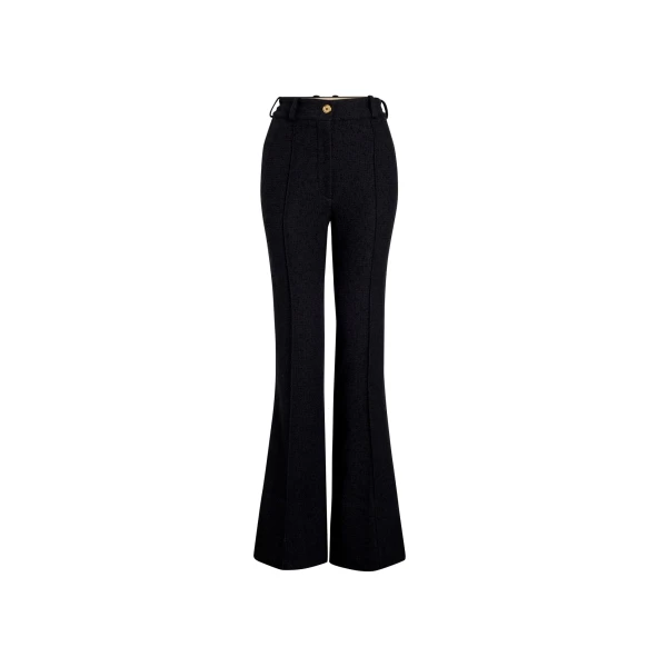 Flared trousers in Black sustainable wool and organic cotton tweed