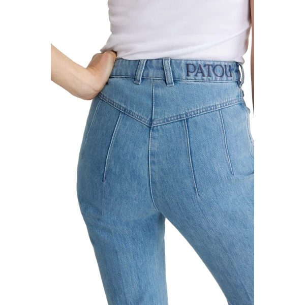 Flared trousers in Ice Blue organic cotton denim - Image 4