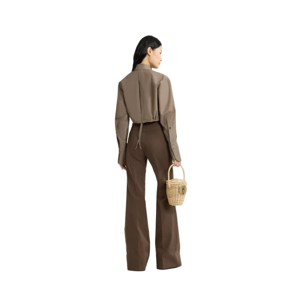 Flared trousers in Java Brown organic cotton gabardine - Image 3
